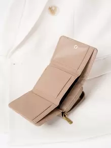 极简主义零钱包小号双折拉链女士钱包迷你轻薄多层便携式身份证现金信用卡简约时尚现代商务周年纪念情人节生日礼物情侣女士女孩女士钱包教师礼物送给女朋友女士礼品包女士礼物钱包钱包小钱包 - 卡其色 - 查看 2