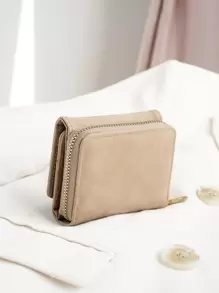 极简主义零钱包小号双折拉链女士钱包迷你轻薄多层便携式身份证现金信用卡简约时尚现代商务周年纪念情人节生日礼物情侣女士女孩女士钱包教师礼物送给女朋友女士礼品包女士礼物钱包钱包小钱包 - 卡其色 - 查看 3