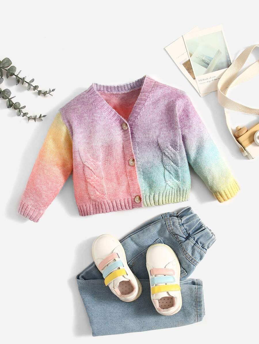 SHEIN Baby Ombre Cable Knit Cardigan - Multicolor - View 1