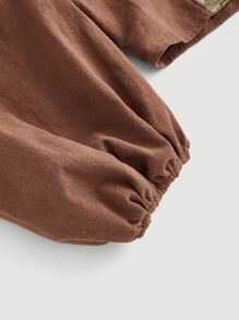 SHEIN MOD Áo sơ mi nữ Dải chun Hoa Thanh lịch - Cà phê nâu - Xem 5