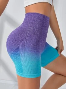 Yoga Trendy 漸層緊縮褶皺臀部寬腰帶運動短褲 - 彩色 - 查看 3
