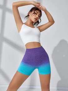 Yoga Trendy 漸層緊縮褶皺臀部寬腰帶運動短褲 - 彩色 - 查看 5