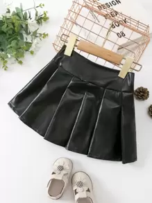 SHEIN Váy bé gái Xếp li màu trơn Sẵn sàng - màu đen - Xem 1