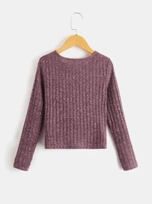 SHEIN 女小童扭結下擺T恤 - 紅木色 - 查看 2