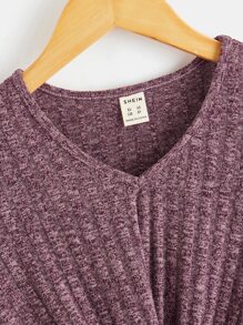 SHEIN 女小童扭結下擺T恤 - 紅木色 - 查看 3