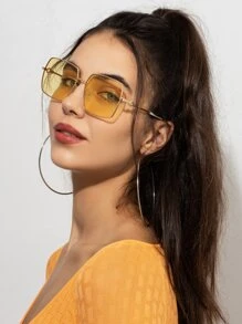 1副時尚金屬方形裝飾眼鏡，附眼鏡盒 - 黃色 - 查看 1