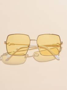 1副時尚金屬方形裝飾眼鏡，附眼鏡盒 - 黃色 - 查看 5
