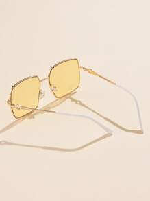 1副時尚金屬方形裝飾眼鏡，附眼鏡盒 - 黃色 - 查看 3