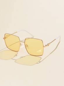 1副時尚金屬方形裝飾眼鏡，附眼鏡盒 - 黃色 - 查看 2