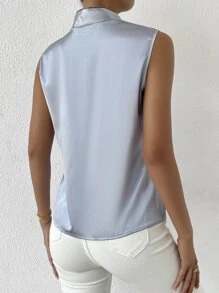 SHEIN LUNE Tie Neck Sleeveless Blouse - Blue - View 2