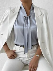 SHEIN LUNE Tie Neck Sleeveless Blouse - Blue - View 4