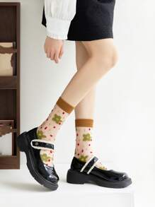 5pairs Floral Mesh Crew Socks, Fall Socks - Multicolor - View 2