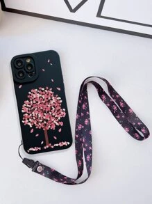 Flower Print Phone Case With Lanyard - Multicolor - View 1