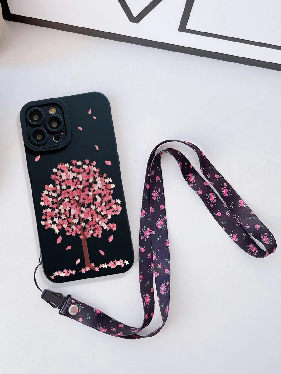 Flower Print Phone Case With Lanyard - Multicolor - View 1