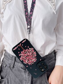 Flower Print Phone Case With Lanyard - Multicolor - View 3