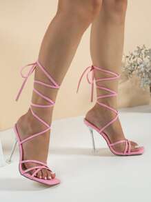 Dây chân Thiết kế Giày cao gót Stiletto Dép quai hậu , Màu hồng Gợi cảm Màu thuần Dây đeo mỏng - Hồng - Xem 2