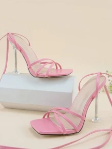 Dây chân Thiết kế Giày cao gót Stiletto Dép quai hậu , Màu hồng Gợi cảm Màu thuần Dây đeo mỏng - Hồng - Xem 3