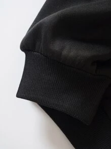 SHEIN EZwear Skeleton Print Zip Up Thermal Lined Drawstring Hoodie - Black - View 4