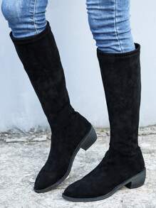 仿麂皮一腳蹬靴子 - 黑色 - 查看 2