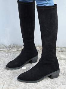 仿麂皮一腳蹬靴子 - 黑色 - 查看 6