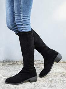 仿麂皮一腳蹬靴子 - 黑色 - 查看 5