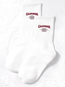 字母圖案中筒襪 - 白色 - 查看 1