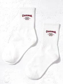 字母圖案中筒襪 - 白色 - 查看 3