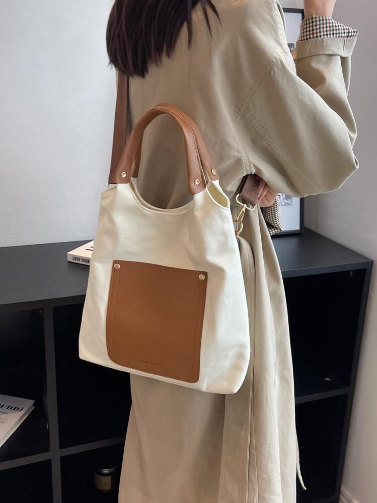 Bolsas de ombro Dois tons Bolso frontal - Bege - Visão 7