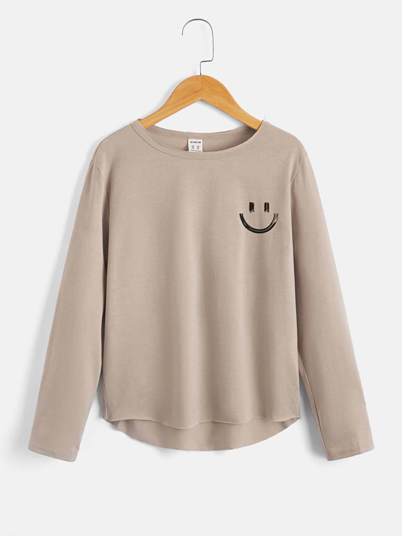 SHEIN Boys Expression Print Drop Shoulder Asymmetrical Hem Tee - Khaki - View 1