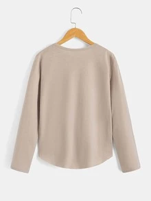 SHEIN Boys Expression Print Drop Shoulder Asymmetrical Hem Tee - Khaki - View 2