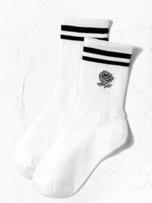 Calcetines de tripulación de rayas & floral - Blanco - Ver 3