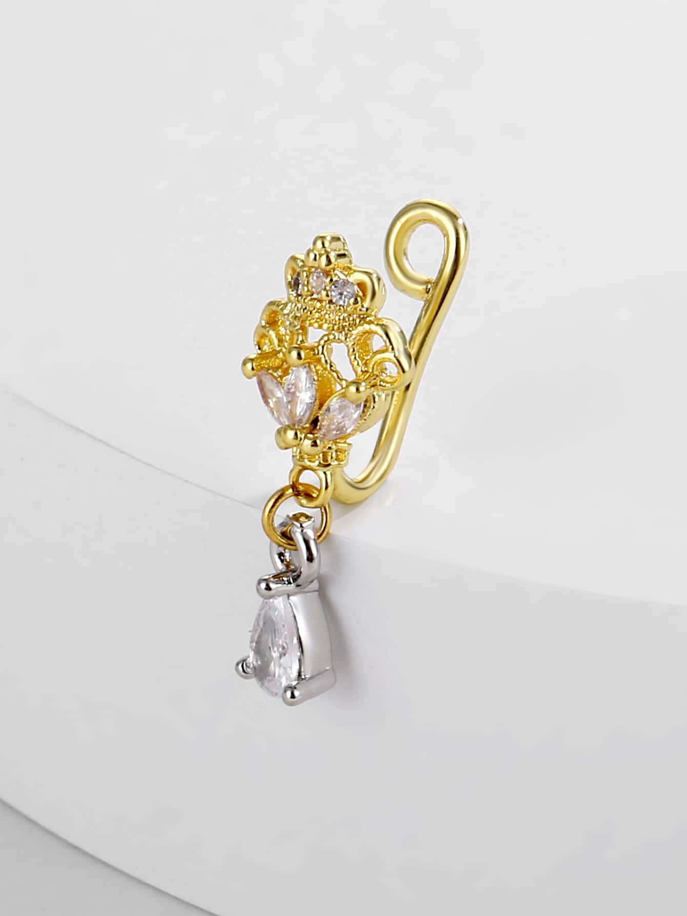 Popular Rhinestone Water-Drop Charm Nose Cuff Copper Simple & Stylish For Women & Girls Unisex - Multicolor - View 1