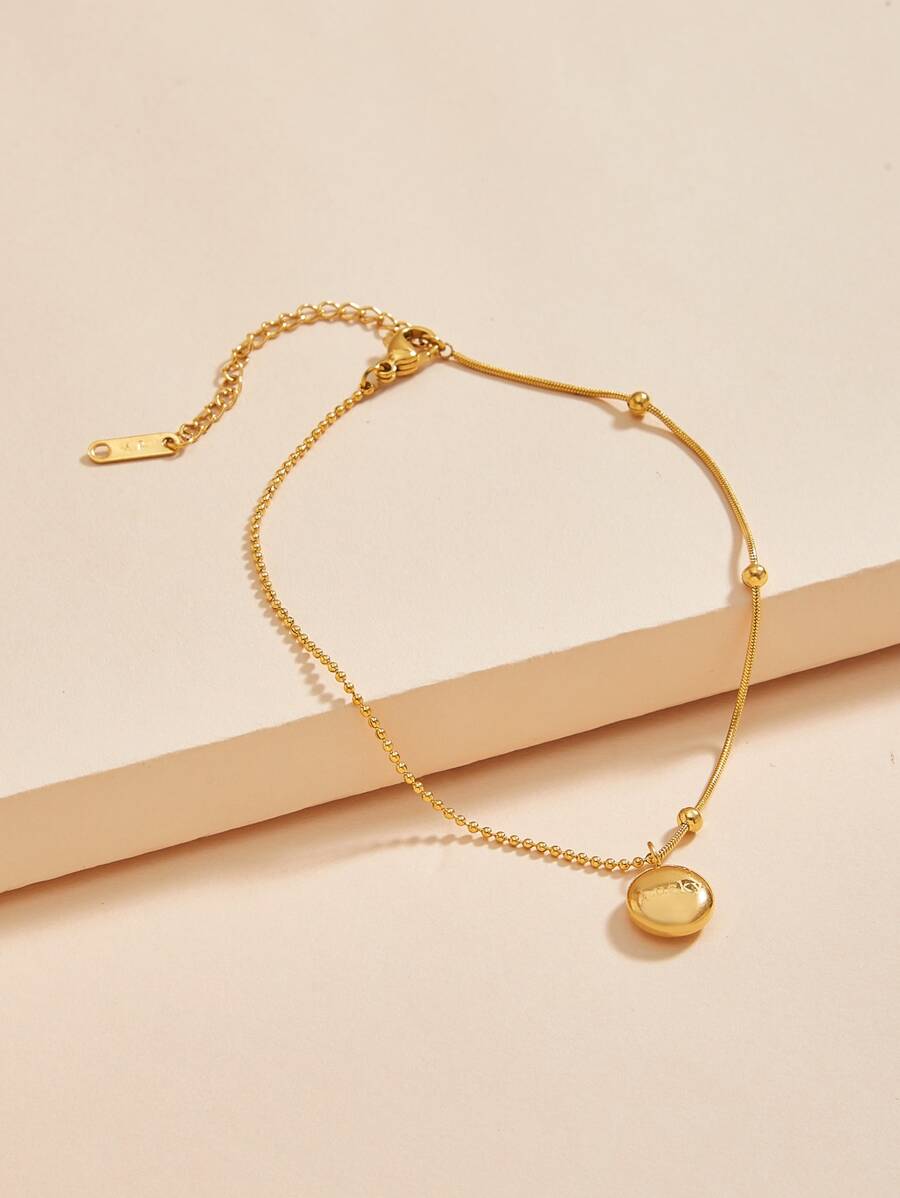 字母細節圓形吊飾珠子裝飾手環 - 金黃色 - 查看 1