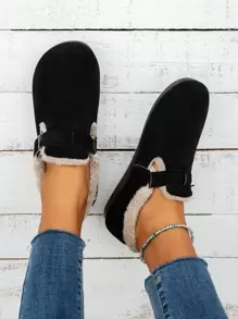 Botas de nieve sintética con diseño de hebilla con forro teddy - Negro - Ver 2