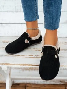 Botas de nieve sintética con diseño de hebilla con forro teddy - Negro - Ver 4