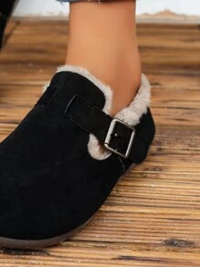 Botas de nieve sintética con diseño de hebilla con forro teddy - Negro - Ver 5