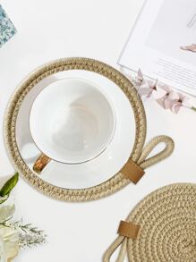 編織圓形杯墊、掛墊,適用於廚房和餐桌,1片裝 - 卡其色 - 查看 2