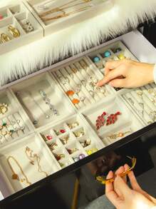 1pc Reusable MDF Jewelry Tray,Exquisite Solid Durable Jewelry Storage Box For Placing Ring,Necklace - Beige - View 2