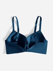Plus Size Casual Teal Blue Medium Stretch Plain Fabric Bow Detail Bra - Teal Blue - View 2