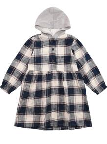 Girls Plaid Print Button Front Hooded Dress