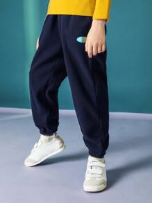 Boys Letter Graphic Joggers - Navy Blue - View 1
