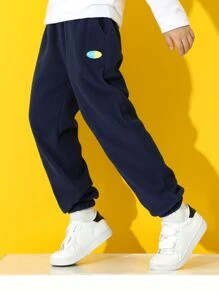 Boys Letter Graphic Joggers - Navy Blue - View 3