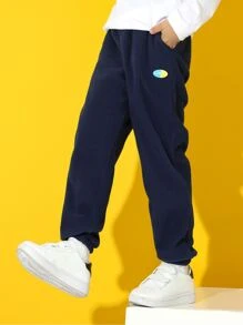 Boys Letter Graphic Joggers - Navy Blue - View 6