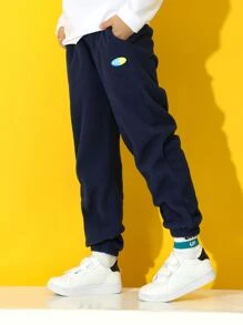 Boys Letter Graphic Joggers - Navy Blue - View 7