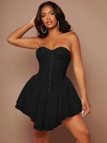 SHEIN SXY Vestido tubo pecho con fruncido asimétrico bajo con fruncido - Negro - Ver 5