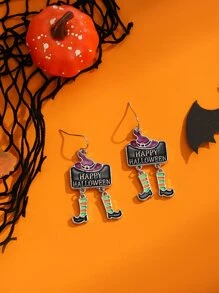 Halloween Hat & Square Decor Drop Earrings - Multicolor - View 1