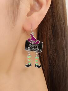 Halloween Hat & Square Decor Drop Earrings - Multicolor - View 2