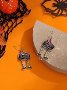 Halloween Hat & Square Decor Drop Earrings - Multicolor - View 3