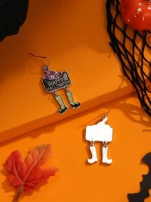 Halloween Hat & Square Decor Drop Earrings - Multicolor - View 4