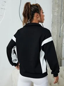 SHEIN EZwear Áo nỉ Panel Tương phản Một nửa khóa kéo - màu đen - Xem 2